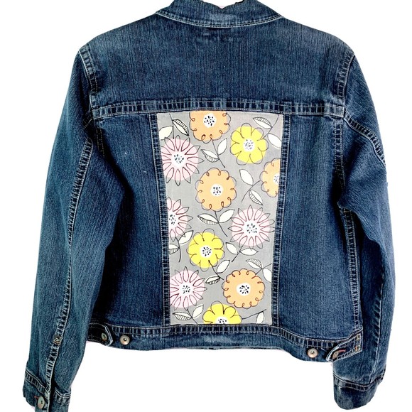 Floral Denim Jacket Hand Painted Jean Artisan Chic Country Girl Wearable Art - Picture 2 of 12